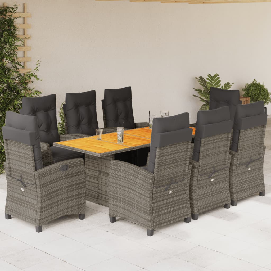 Set da Pranzo da Giardino 9 pz con Cuscini in Polyrattan Grigio | homemem39