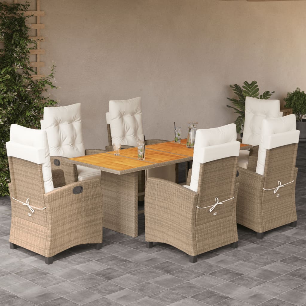 Set Pranzo da Giardino 7 pz con Cuscini Beige Misto Polyrattan