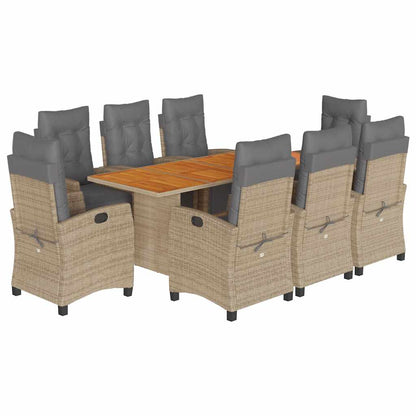 Set Pranzo da Giardino 9 pz con Cuscini Beige Misto Polyrattan