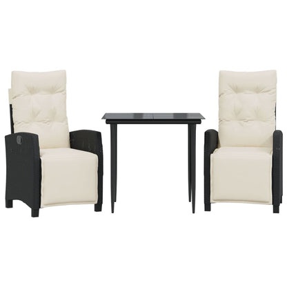 Set da Pranzo da Giardino 3 pz con Cuscini Nero in Polyrattan