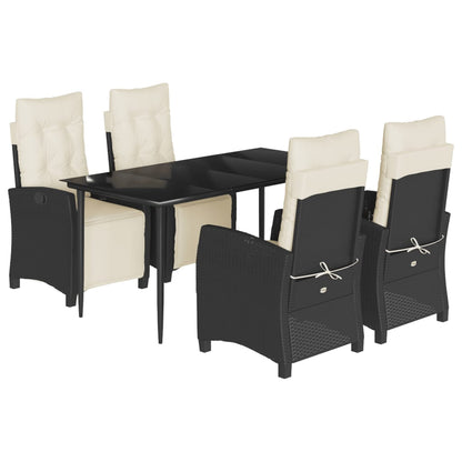 Set da Pranzo da Giardino 5 pz Nero con Cuscini in Polyrattan - homemem39