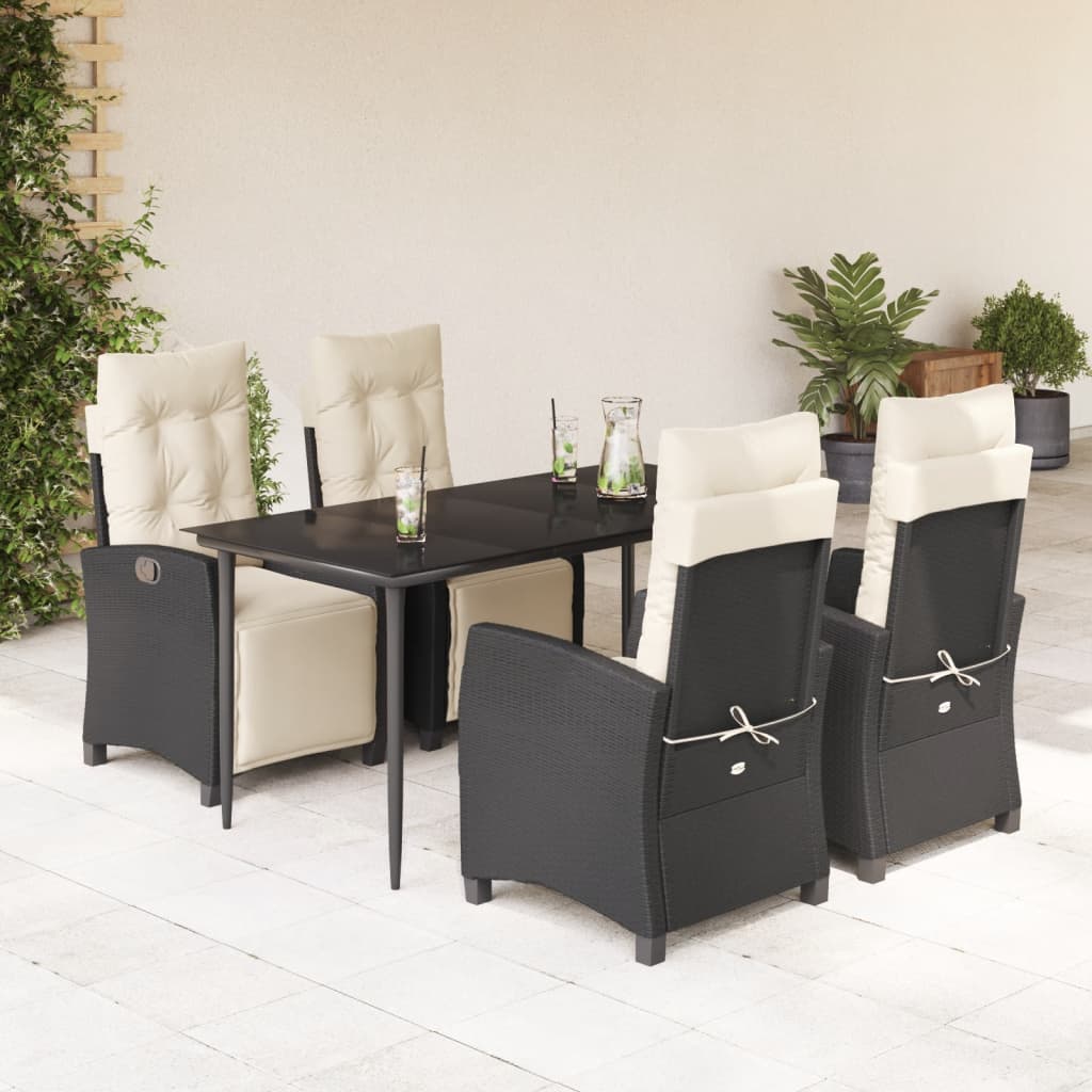 Set da Pranzo da Giardino 5 pz Nero con Cuscini in Polyrattan - homemem39