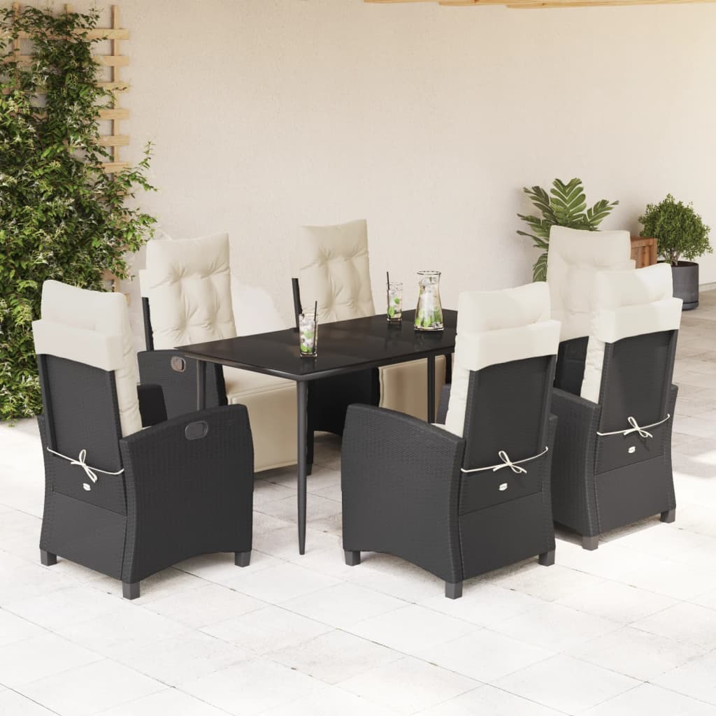 Set da Pranzo da Giardino 7 pz Nero con Cuscini in Polyrattan - homemem39