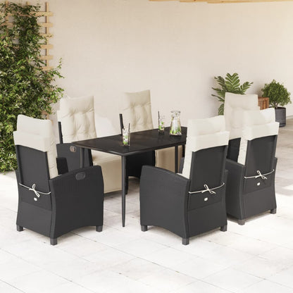 Set da Pranzo da Giardino 7 pz Nero con Cuscini in Polyrattan - homemem39