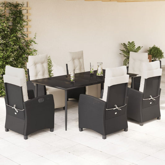 Set da Pranzo da Giardino 7 pz Nero con Cuscini in Polyrattan - homemem39