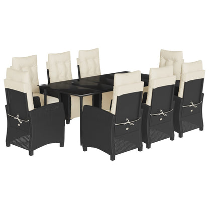 Set da Pranzo da Giardino 9 pz con Cuscini Nero in Polyrattan - homemem39