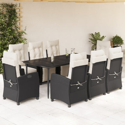 Set da Pranzo da Giardino 9 pz con Cuscini Nero in Polyrattan - homemem39