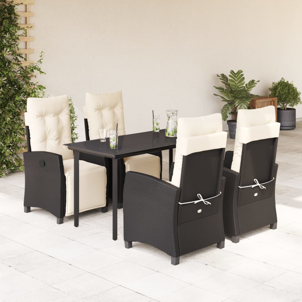 Set da Pranzo da Giardino 5 pz Nero con Cuscini in Polyrattan | homemem39
