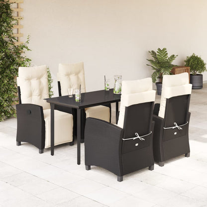 Set da Pranzo da Giardino 5 pz Nero con Cuscini in Polyrattan
