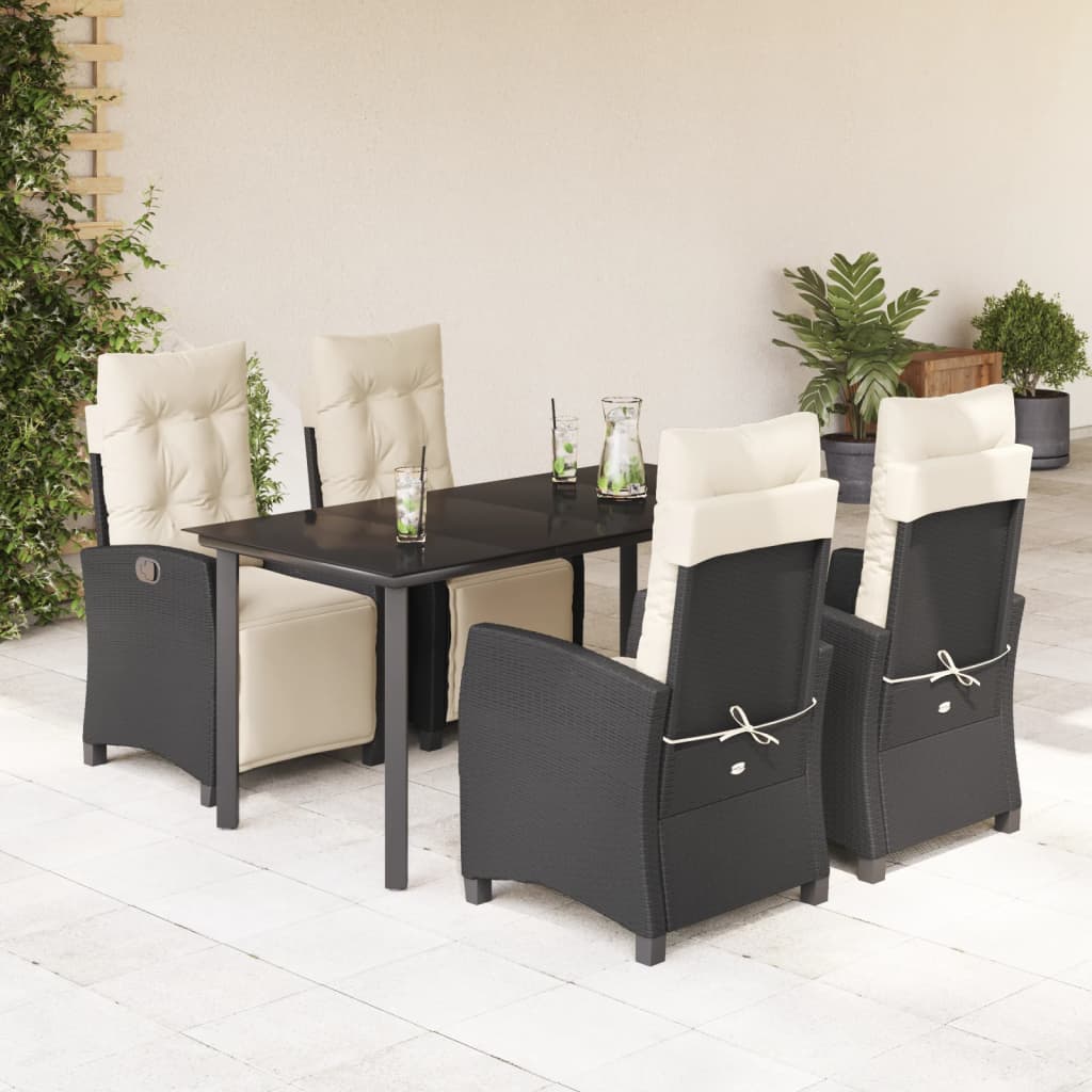 Set da Pranzo da Giardino 5 pz Nero con Cuscini in Polyrattan - homemem39