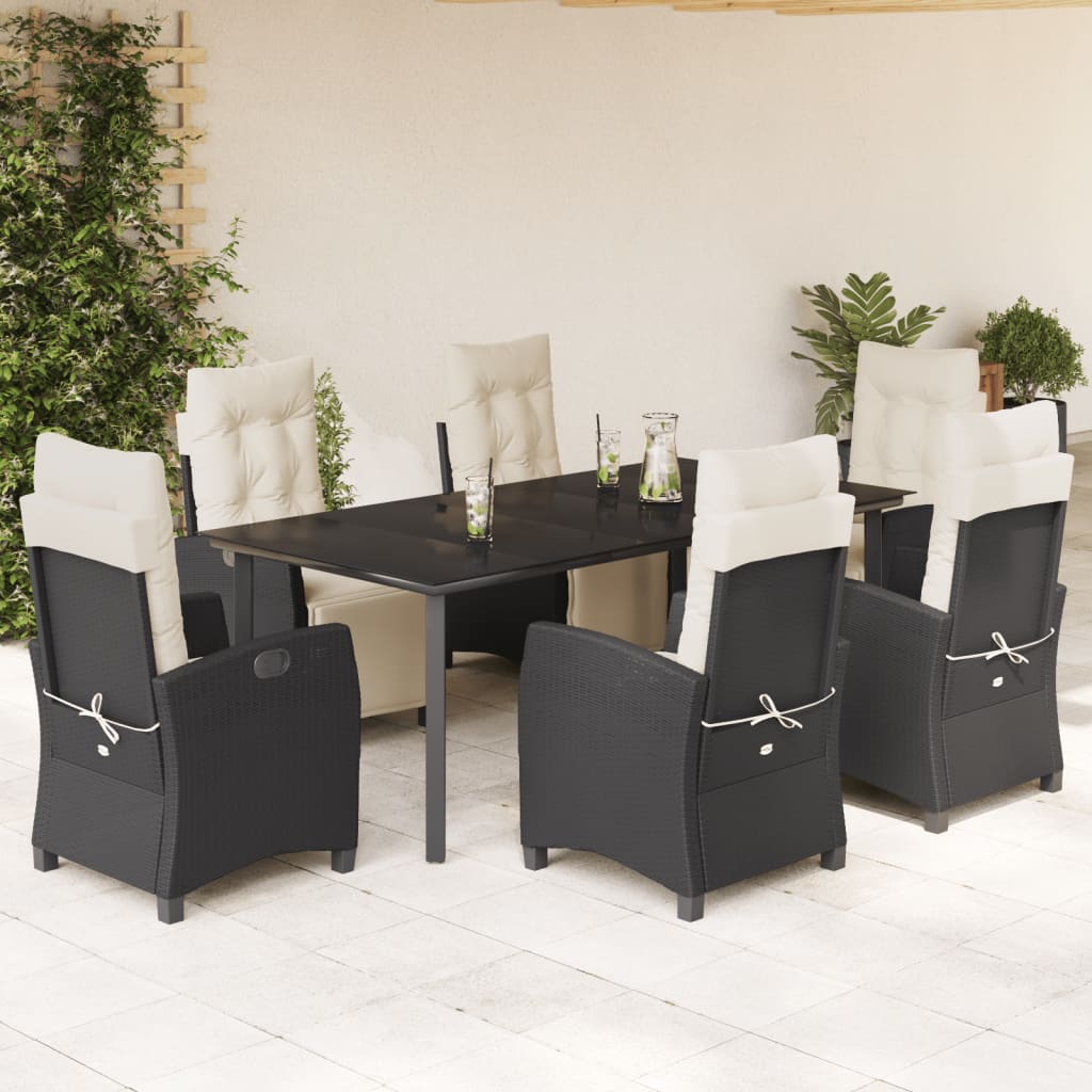 Set da Pranzo da Giardino 7 pz Nero con Cuscini in Polyrattan - homemem39
