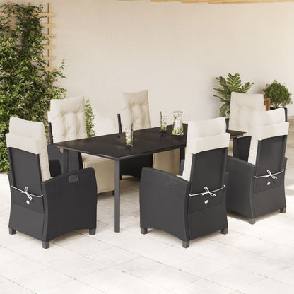 Set da Pranzo da Giardino 7 pz Nero con Cuscini in Polyrattan - homemem39
