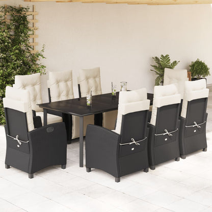 Set da Pranzo da Giardino 9 pz con Cuscini Nero in Polyrattan - homemem39