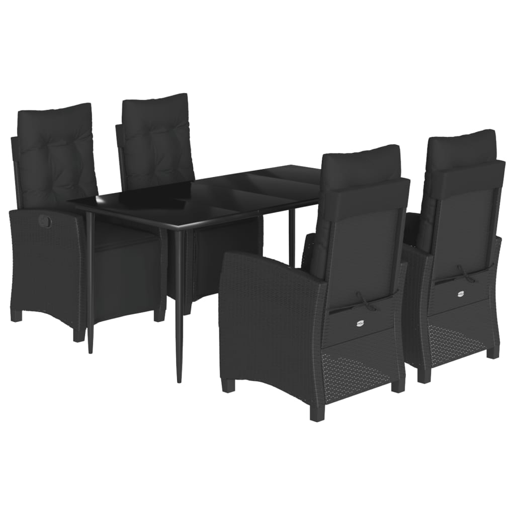 Set da Pranzo da Giardino 5 pz Nero con Cuscini in Polyrattan - homemem39