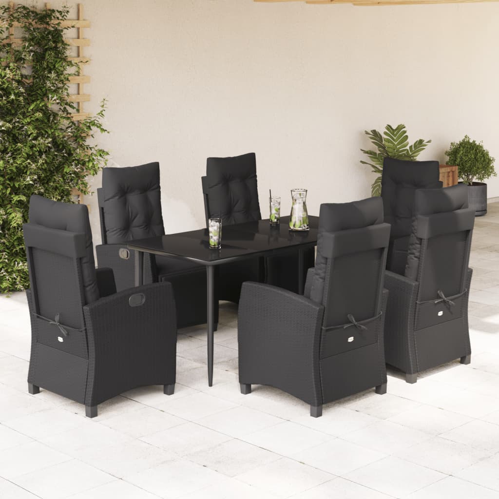 Set da Pranzo da Giardino 7 pz Nero con Cuscini in Polyrattan - homemem39