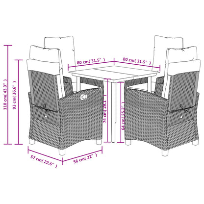 Set da Pranzo da Giardino 5 pz Nero con Cuscini in Polyrattan