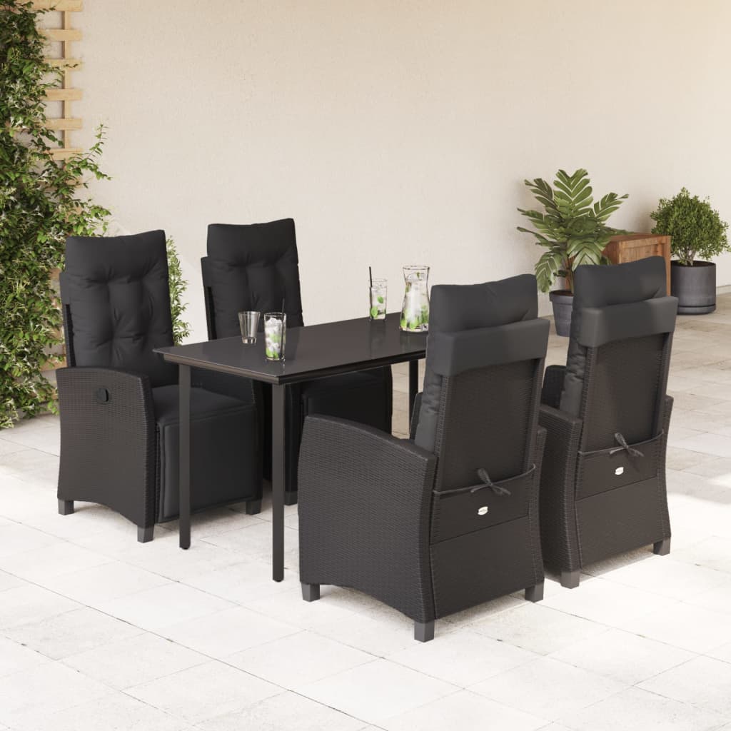 Set da Pranzo da Giardino 5 pz Nero con Cuscini in Polyrattan
