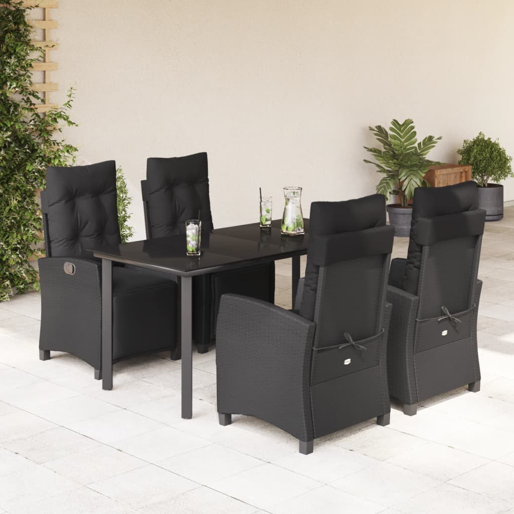 Set da Pranzo da Giardino 5 pz Nero con Cuscini in Polyrattan - homemem39