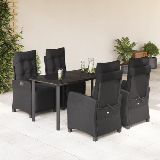Set da Pranzo da Giardino 5 pz Nero con Cuscini in Polyrattan - homemem39