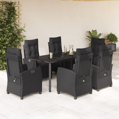 Set da Pranzo da Giardino 7 pz Nero con Cuscini in Polyrattan - homemem39