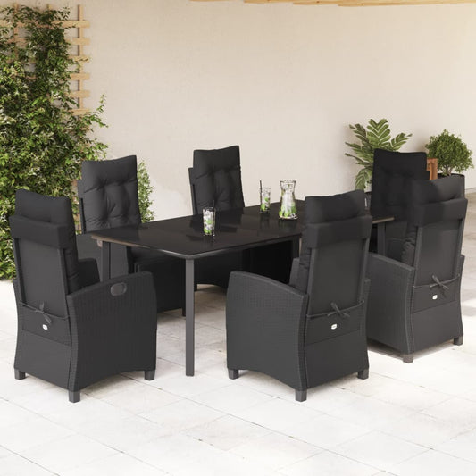 7 pc Black Garden Dining Set with Polyrattan Cushions