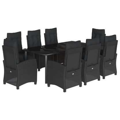 Set da Pranzo da Giardino 9 pz con Cuscini Nero in Polyrattan - homemem39