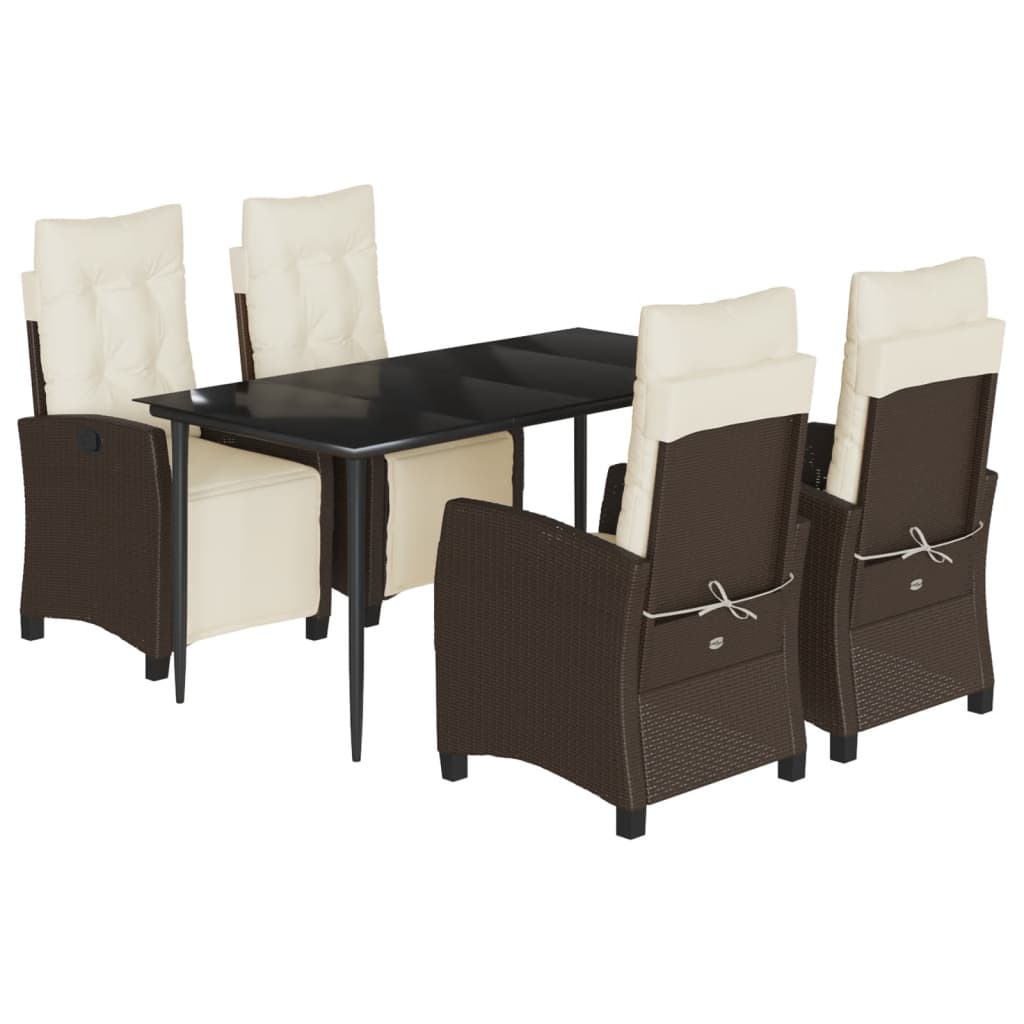 Set da Pranzo da Giardino 5pz con Cuscini in Polyrattan Marrone - homemem39