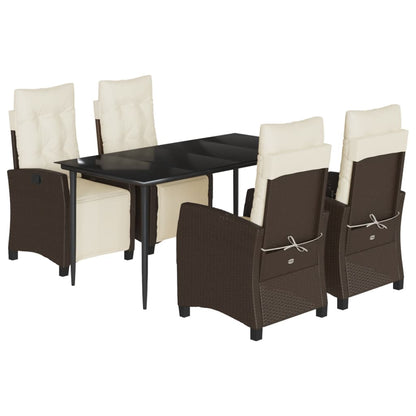 Set da Pranzo da Giardino 5pz con Cuscini in Polyrattan Marrone - homemem39