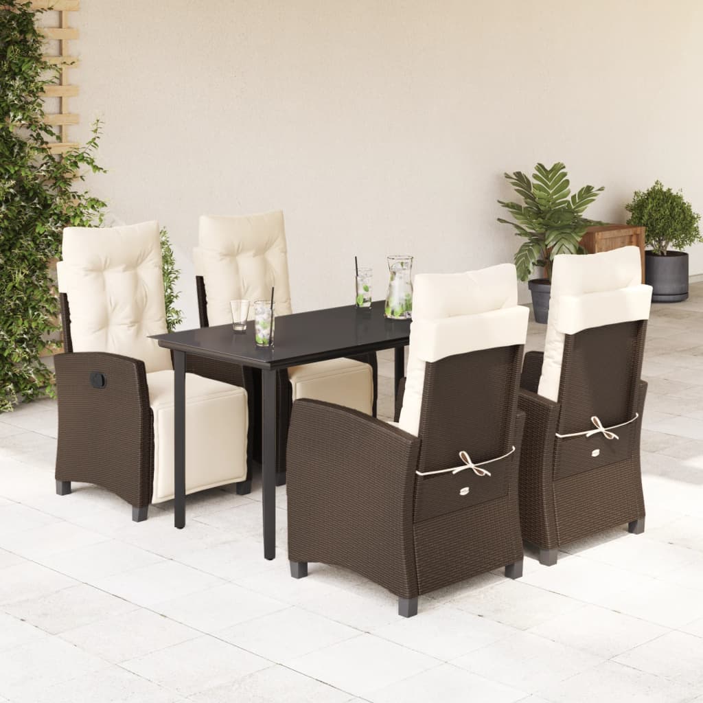 Set da Pranzo da Giardino 5pz con Cuscini in Polyrattan Marrone | homemem39
