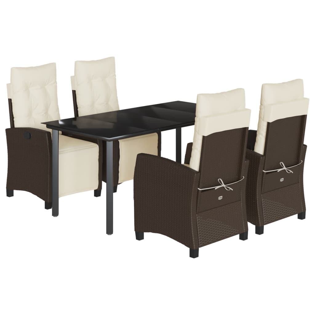 Set da Pranzo da Giardino 5pz con Cuscini in Polyrattan Marrone - homemem39