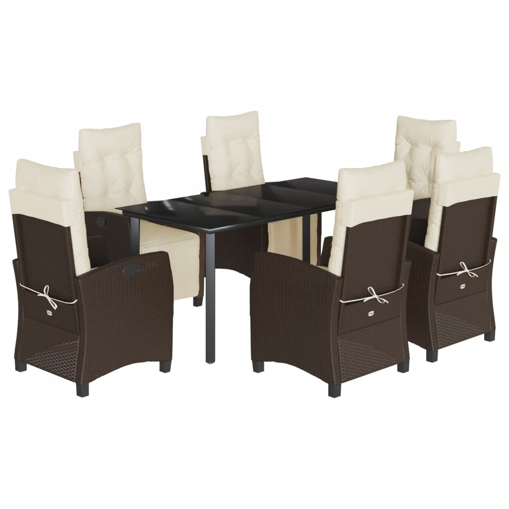 Set da Pranzo da Giardino 7pz con Cuscini in Polyrattan Marrone - homemem39