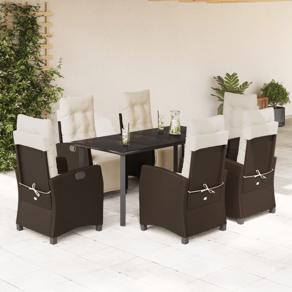 Set da Pranzo da Giardino 7pz con Cuscini in Polyrattan Marrone - homemem39