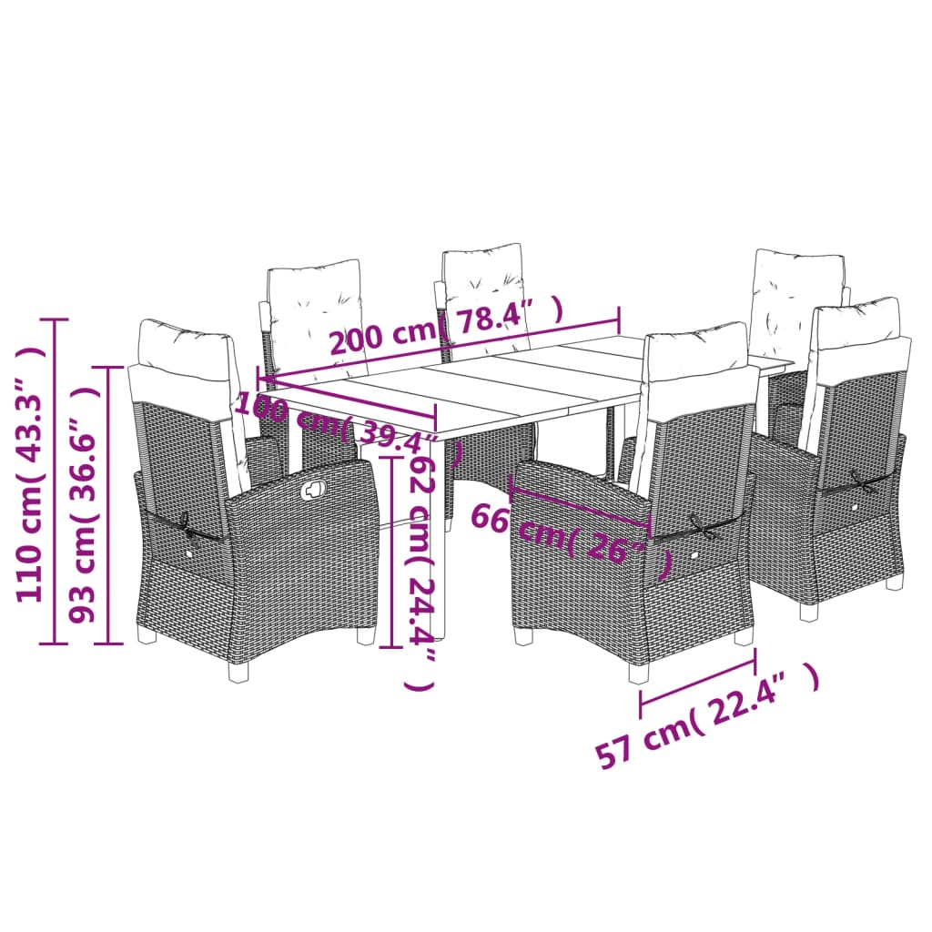 Set da Pranzo da Giardino 7pz con Cuscini in Polyrattan Marrone | homemem39