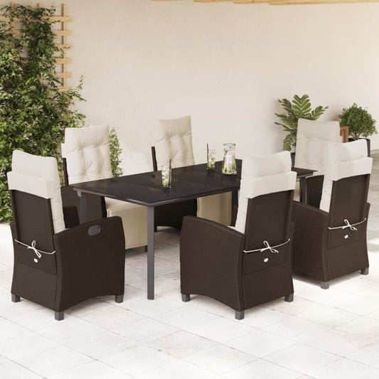 Set da Pranzo da Giardino 7pz con Cuscini in Polyrattan Marrone - homemem39