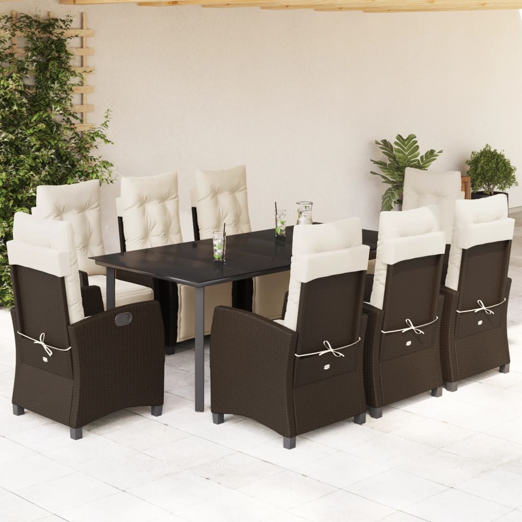 Set da Pranzo da Giardino 9pz con Cuscini Marrone in Polyrattan - homemem39
