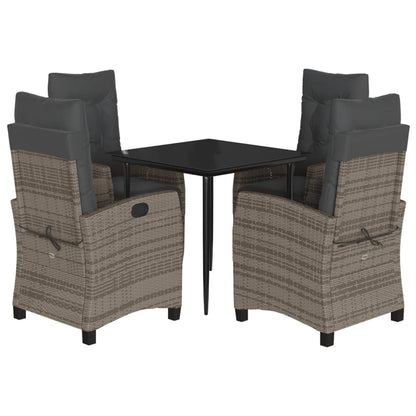 Set da Pranzo da Giardino 5 pz con Cuscini in Polyrattan Grigio