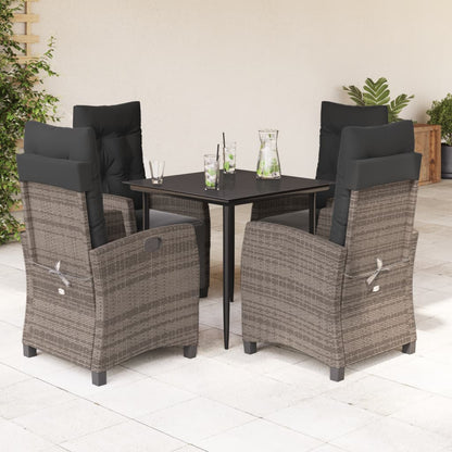 Set da Pranzo da Giardino 5 pz con Cuscini in Polyrattan Grigio