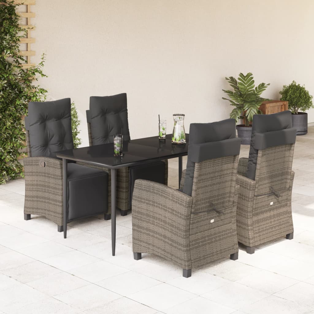 Set da Pranzo da Giardino 5 pz con Cuscini in Polyrattan Grigio - homemem39