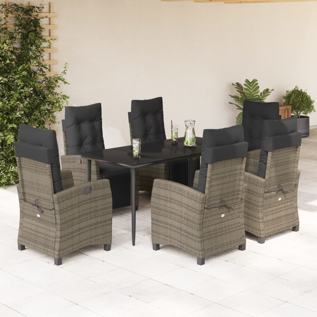 Set da Pranzo da Giardino 7 pz con Cuscini in Polyrattan Grigio - homemem39