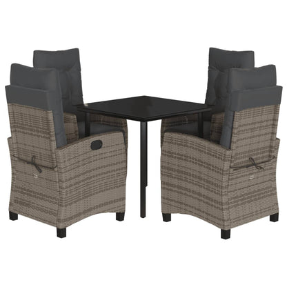 Set da Pranzo da Giardino 5 pz con Cuscini in Polyrattan Grigio