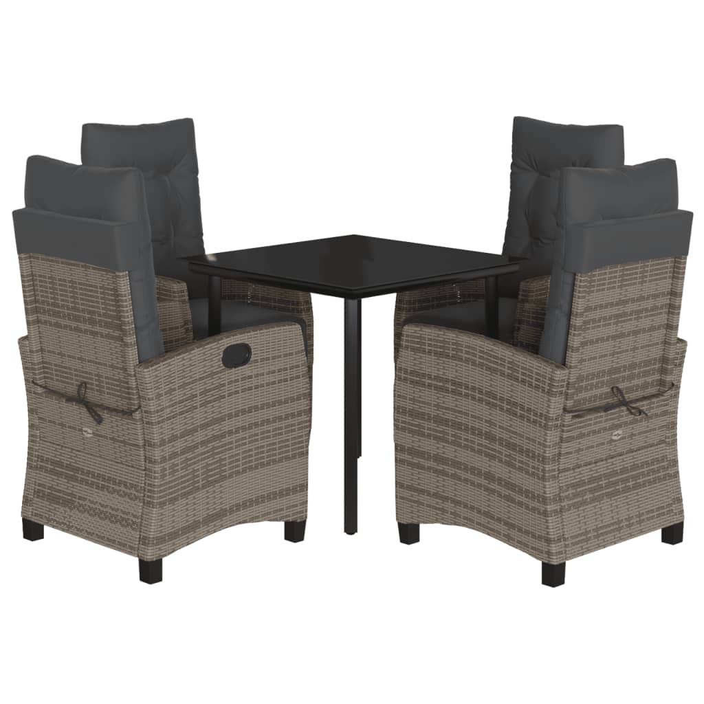 Set da Pranzo da Giardino 5 pz con Cuscini in Polyrattan Grigio