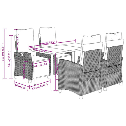 Set da Pranzo da Giardino 5 pz con Cuscini in Polyrattan Grigio