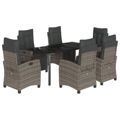 Set da Pranzo da Giardino 7 pz con Cuscini in Polyrattan Grigio
