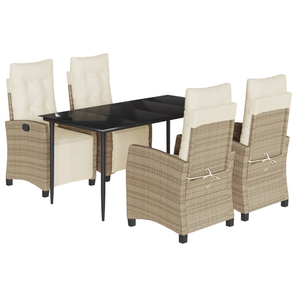 Set da Pranzo da Giardino 5 pz con Cuscini Beige in Polyrattan - homemem39