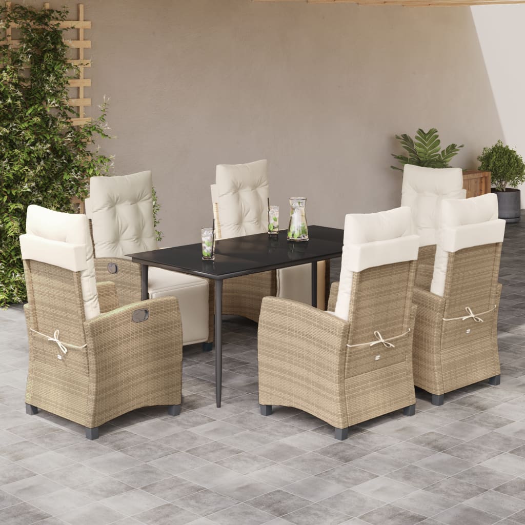 Set da Pranzo da Giardino 7 pz con Cuscini Beige in Polyrattan - homemem39