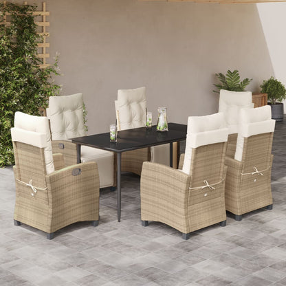 Set da Pranzo da Giardino 7 pz con Cuscini Beige in Polyrattan - homemem39