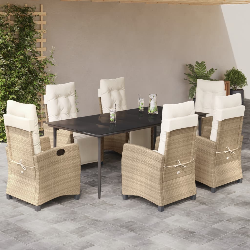 Set da Pranzo da Giardino 7 pz con Cuscini Beige in Polyrattan - homemem39