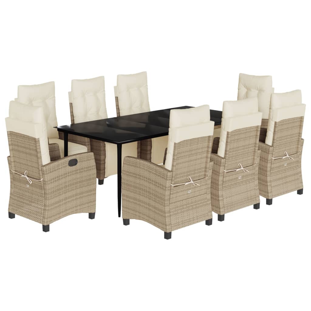 Set da Pranzo da Giardino 9 pz con Cuscini Beige in Polyrattan - homemem39