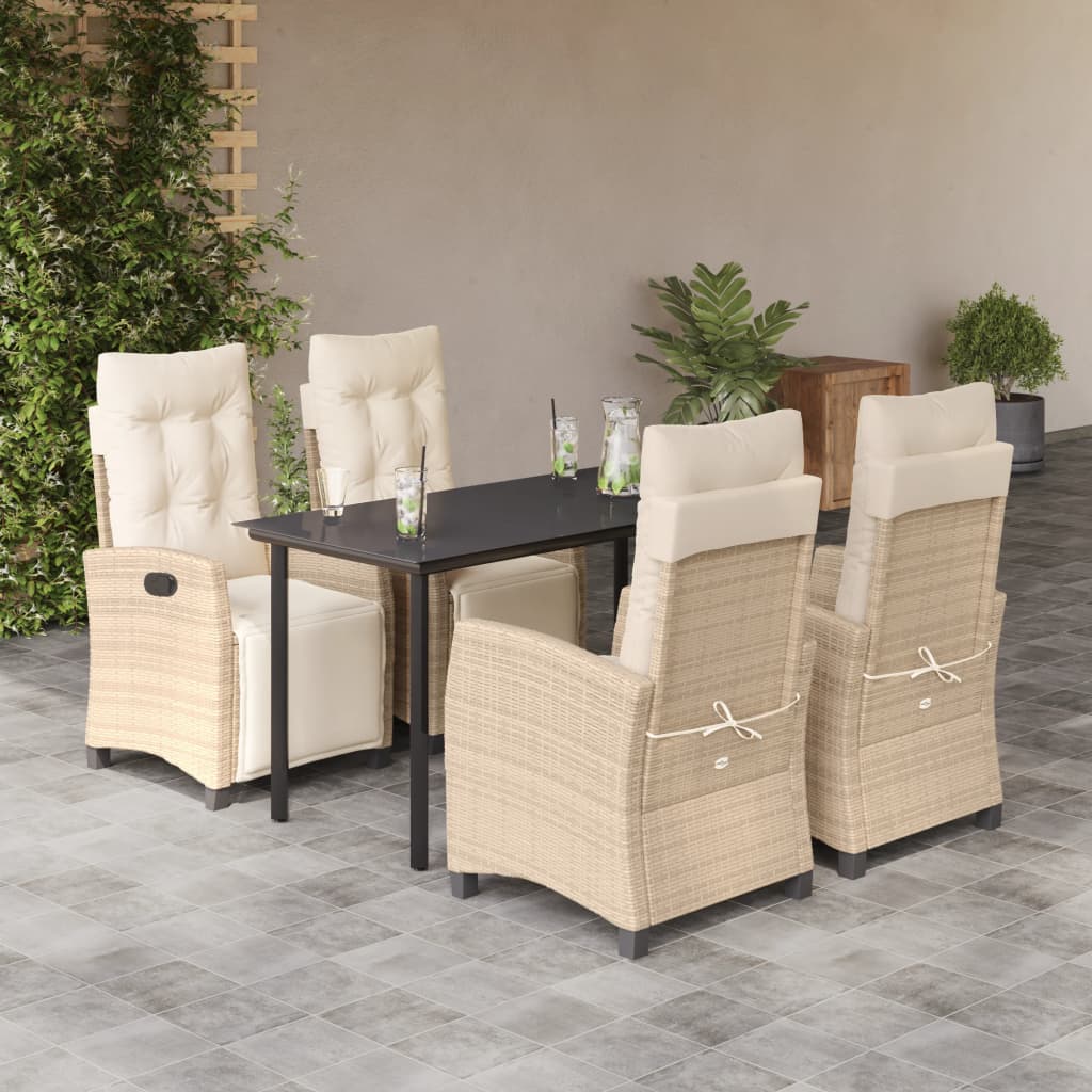 Set da Pranzo da Giardino 5 pz con Cuscini Beige in Polyrattan | homemem39