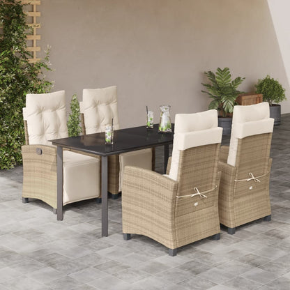 Set da Pranzo da Giardino 5 pz con Cuscini Beige in Polyrattan - homemem39